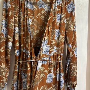 EUC Tan floral maxi wrap dress